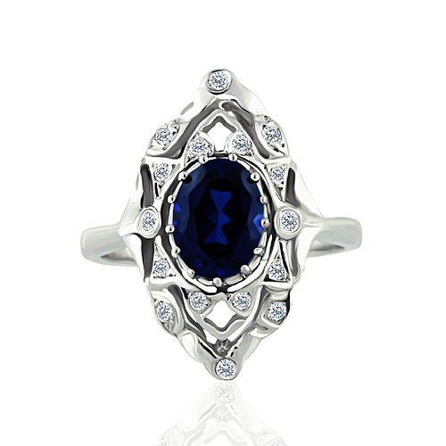 Sapphire 14K White Gold Diamond Filigree Ring