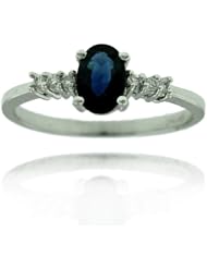 10k White Gold Sapphire Oval Gemstone and Diamond Ring, Birthstone of September