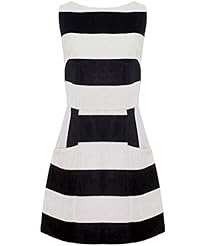 Cotton/Elastane/Polyester/Viscose Bateau Neck Striped Print  Dress