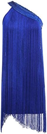Straip Womens One Shoulder Sequin Swing Fringe Flapper Dance Party Dress, XS, Blue