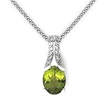 14k White Gold Oval Peridot and Diamond Pendant with Chain