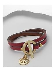 Red Peace Symbol Leather Bracelet In White Base