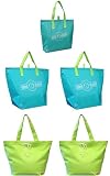 Beach Bag Combo Includes 3 Insulated Aqua Color Tote Bags + 2 Cotton Canvas Shoulder Tote Bag