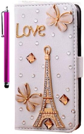 Aenmil(TM) 3D Bling Diamond PU Leather Wallet Case Cover for Apple iPhone 5S/5G and Free Gift Pink Touch Pen (Love Eiffel tower)