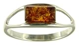 Image of Silver Ladies Rectangular Amber Split Shoulder Ring
