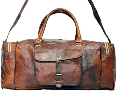Vintage Bag Genuine Leather Travel Duffle Outdoor Luggage in Square Shape 28 inch