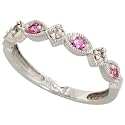 14k White Gold Alternating Diamond-shaped & Marquise-shaped Link Ring, w/ 0.25 Total Carat Weight Brilliant Cut Pink Sapphire Stones & Brilliant Cut Diamonds, 1/8" (3mm) wide