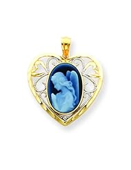 14K Two Tone Gold Angel Cameo Pendant Jewelry New