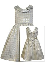 Girls Houndstooth Print Round Neck Brocade/Metallic/Polyester/Rayon Fit-and-Flare Sleeveless   Dress With a Bow(s)