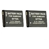 Two (2x) Samsung BP-70A BP70A Generic Replacement Rechargeable Lithium Ion Batteries for ES65, ES70, PL80, PL100, SL50, SL600, SL630 Digital Cameras