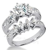 14K White Gold Round Cut & Princess Cut Diamond Matching Bridal