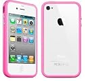 Pink iPhone 4 / 4S Rim Bumper, case, cover with Chrome Buttons Dual Silicone