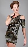 ROHM One Shoulder Camouflage Zipper Detail Dress Green
