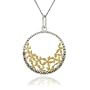 Yellow Gold Plated Sterling Silver Marcasite Floral Circle Pendant, 18"