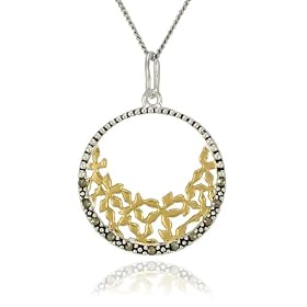 Yellow Gold Overlay Sterling Silver Marcasite Floral Circle Pendant, 18 by Amazon.com Collection