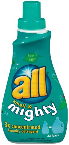 All Small & Mighty, Triple Concentrate Liquid Laundry Detergent, Fresh Rain, Case Pack, Nine - 32 Load Bottles, (288 Loads)