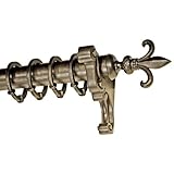 IMAGE OF Harome Designs Needle Finial Complete Curtain Rod Hardware Set 8Ft Wood Pole Dark Walnut Gold