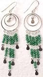 Sterling Silver GREEN Beaded Chandelier Hoop Earrings