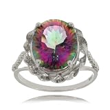Mystic Fire Topaz Ring in Detailed Sterling Silver NEW