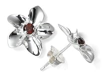 Sterling Silver and Garnet Flower Earrings by Zina