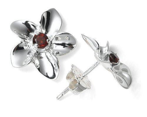 Sterling Silver and Garnet Flower Earrings by Zina