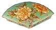 Hand painted chinese fan shaped porcelain trinket box with lid - soft green and orange flowers Hand painted chinese fan shaped porcelain trinket box with lid - soft green and orange flowers