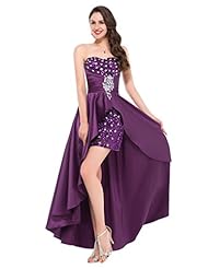 Strapless Acrylic/Satin High-Low-Hem Sequined  Sweetheart  Ball Gown Evening Dress/Prom Dress 