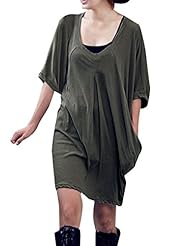 Dolman Scoop Neck Stretchy Cotton Mini Dress 