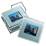 Global Decor Photo Frame Glass Coasters in Chrome Stand, Set of 4