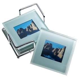 Global Decor Photo Frame Glass Coasters in Chrome Stand, Set of 4 by Global D�cor