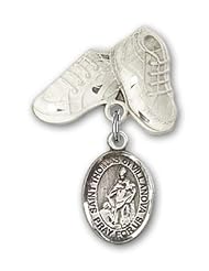 Sterling Silver Baby Badge with St. Thomas of Villanova Charm and Baby Boots Pin
