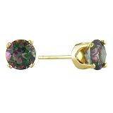 Round Mystic Topaz Stud Earrings in 14K Yellow Gold