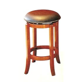 24H Neilhead Black Leather Swilvel Barstool in Cherry Solid Wood Finish by AtHomeMart