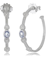 Judith Ripka "Ambrosia" Oval Stone and Hearts Quartz Blue Hoop Earrings
