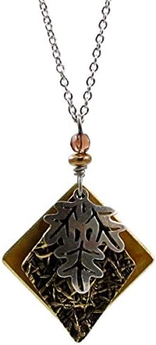 Earth Dreams Mix Metal Oak Leaf Hand Painted 18" Silver Pendant ED-N760Bbn