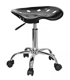 Vibrant Black Tractor Seat and Chrome Stool [LF-214A-BLACK-GG]