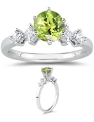 0.38 Cts Diamond & 1.22 Cts Peridot Ring in 18K White Gold