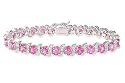 14 1/2 Carat Created Pink Sapphire Sterling Silver Bracelet w/ Diamond Accents