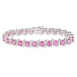 14 1/2 Carat Created Pink Sapphire Sterling Silver Bracelet w/ Diamond Accents