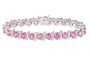 14 1/2 Carat Created Pink Sapphire Sterling Silver Bracelet w/ Diamond Accents