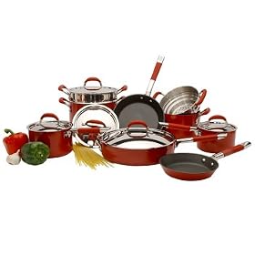 KitchenAid Hard Base Ceramic 14 Piece Cookware Set, Red