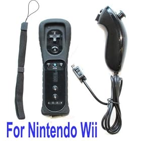 Black Remote &amp; Nunchuck Controller + Wrist Strap + Silicone Case for Nintendo Wii: Video Games