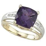 14K Two Tone Gold Amethyst & Diamond Ring