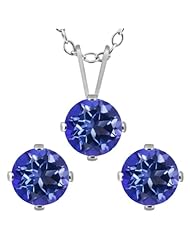 3.00 Ct Round Tanzanite Blue Mystic Topaz 925 Silver Pendant Earrings Set