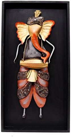 Indikala Indian Handmade Standing Ganesha Playing Dholak ( In Frame 24 Inch Tall)