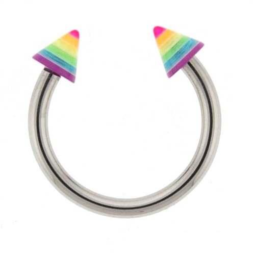 STAINLESS STEEL HORSESHOE WITH SPIKE RAINBOW Gauge: 14, Ball Size: 4mm Sold as a Pair