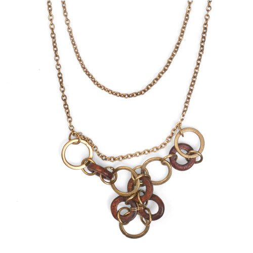 Brass and Wood Rings, Brass Gold Necklace 