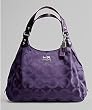 Coach Madison Signature Op Art Large Maggie Sateen Shoulder Hobo Bag Purse Purple Raisin