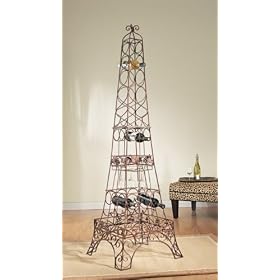 Eiffel Tower Wine Rack with Glass Holders in Brown Rust Finish by CBK
