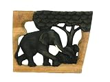 Produkt-Bild: Holz-Elefant mit Baum im Teakholz-Relief